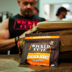 Wicked Cutz Buffalo Chicken Jerky nutrition label helps track macros
