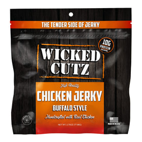 Wicked Cutz Buffalo Chicken Jerky USA-made label signals quality