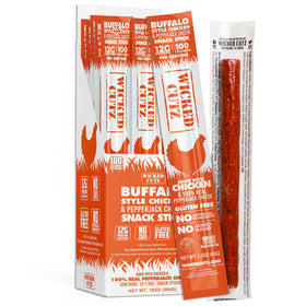Wicked Cutz Buffalo Chicken Sticks juicy tender bite for satisfying snack.