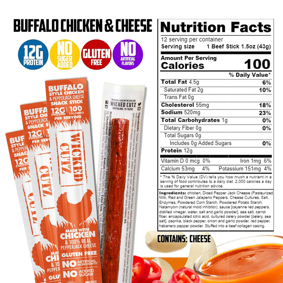 Wicked Cutz Buffalo Chicken Sticks on the go ideal for busy days.