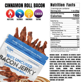 Wicked Cutz Cinnamon Roll Bacon Jerky close-up shows tender, juicy chew and aroma.
