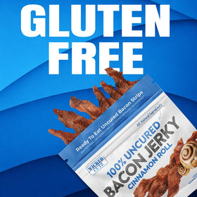 Serving suggestion for Wicked Cutz Cinnamon Roll Bacon Jerky, ready-to-eat.