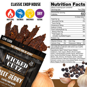 Wicked Cutz Classic Chop House beef jerky close-up shows tender texture
