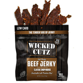 Wicked Cutz jerky glaze close-up hints at premium seasoning
