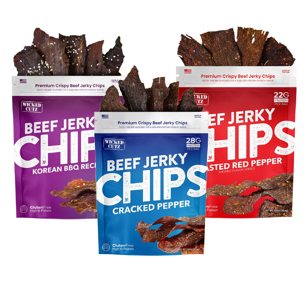 Wicked Cutz beef jerky chips offer low-carb, keto-friendly snacking options.