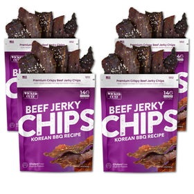 Wicked Cutz Korean BBQ beef jerky chips—crisp sesame-infused snack with high-protein crunch for workouts
