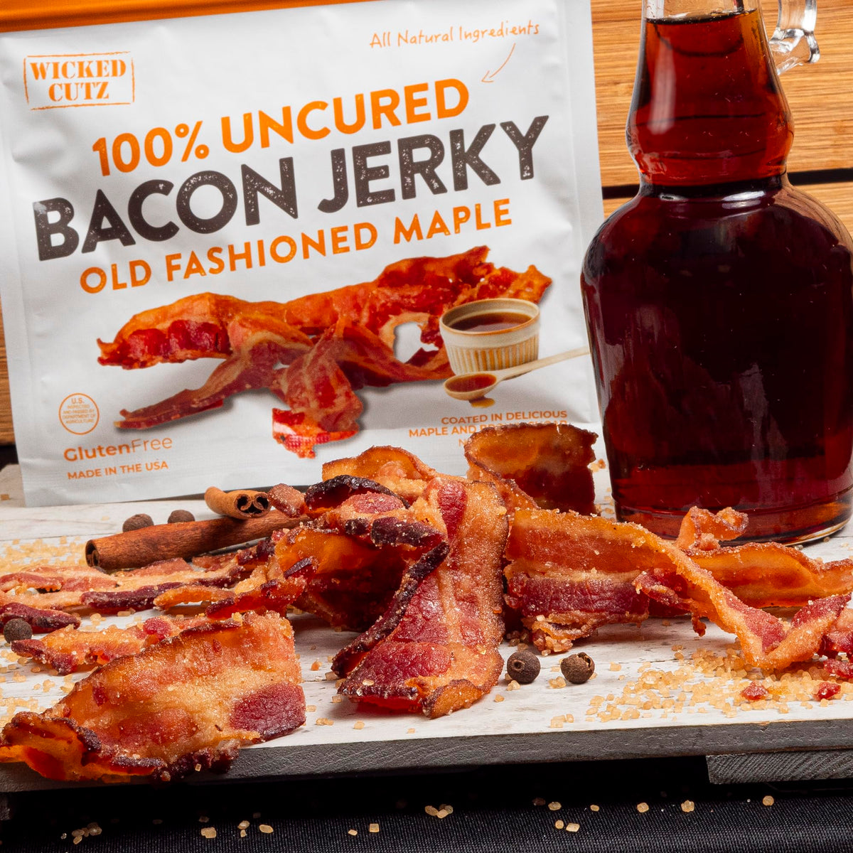 Wicked Cutz Maple Bacon Jerky packaging on display appeals to shoppers