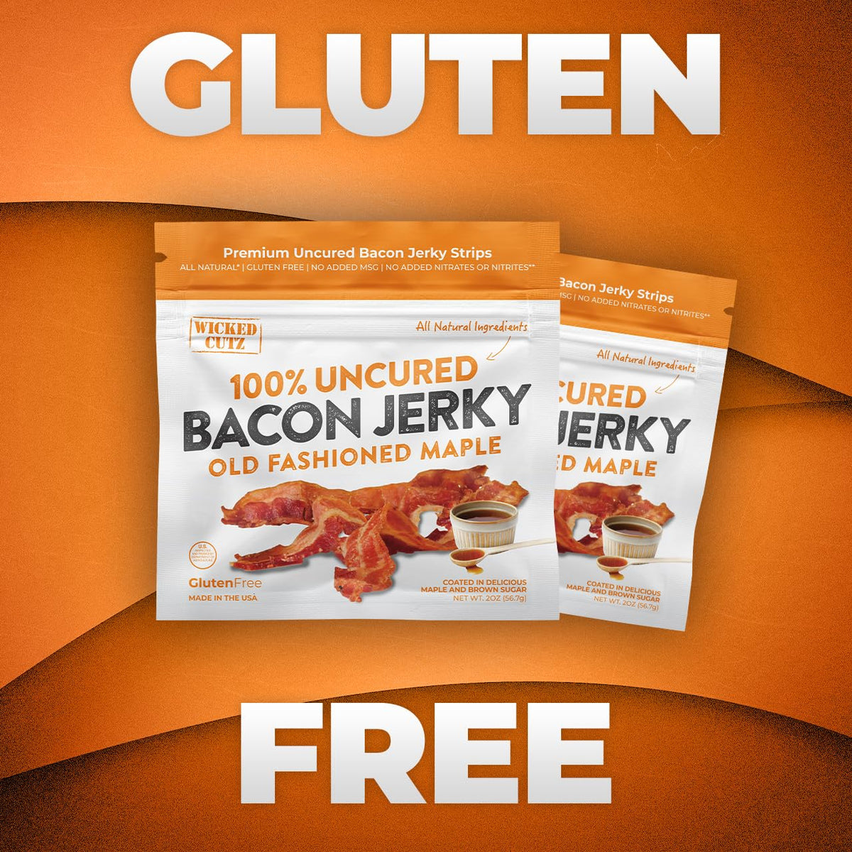 Wicked Cutz Maple Bacon Jerky serving plate with bite-size pieces