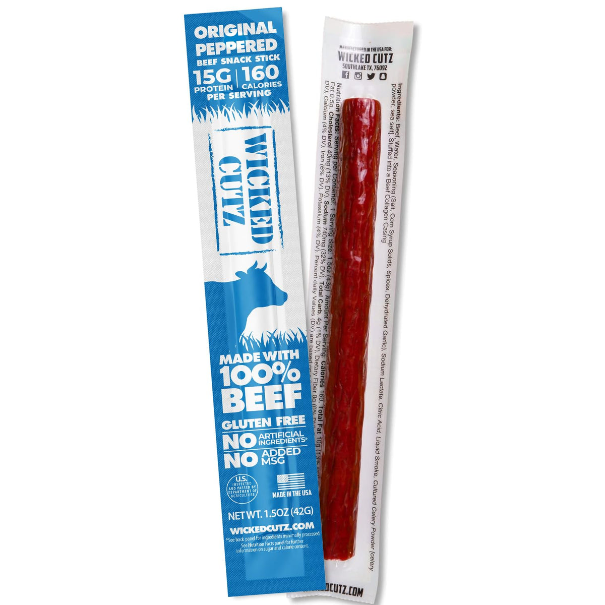 Wicked Cutz nutrition panel highlights 15g protein per stick
