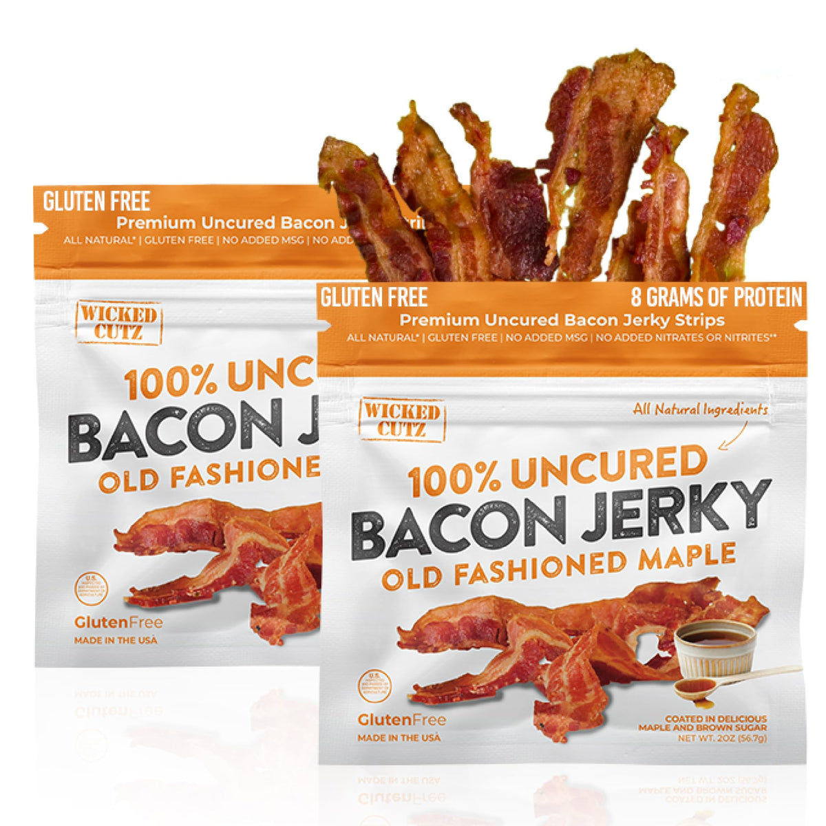 Wicked Cutz Old Fashioned Maple Bacon Jerky bag front for on-the-go protein boost