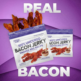 Wicked Cutz Old Fashioned Maple bacon jerky close-up, sweet maple finish.
