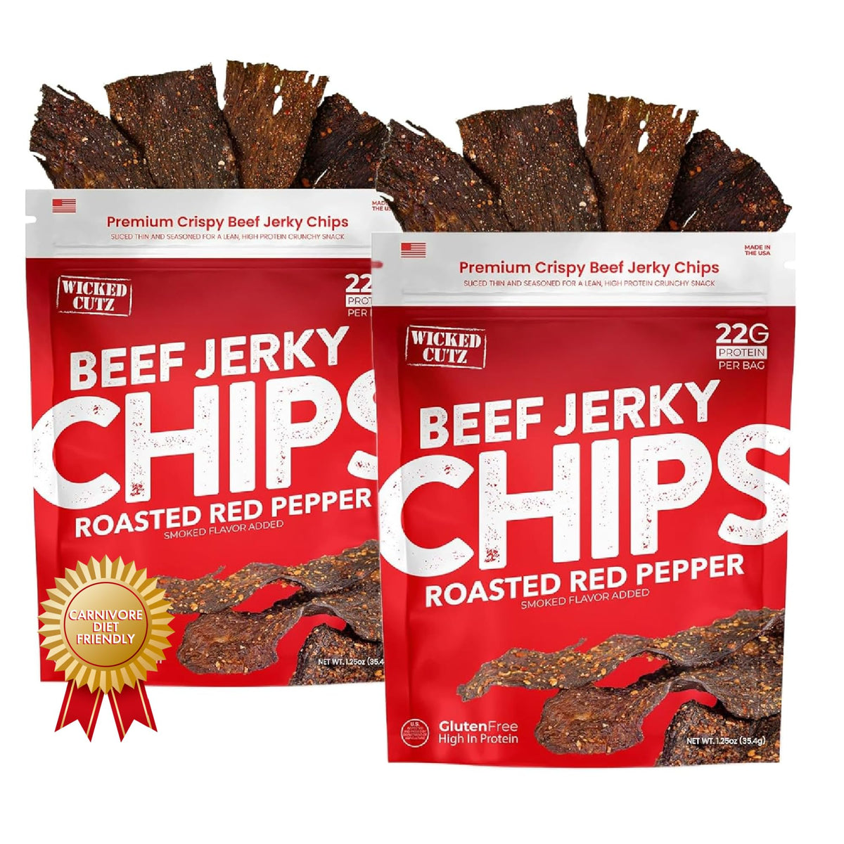 Wicked Cutz Roasted Red Pepper Beef Jerky Chips for on-the-go protein.