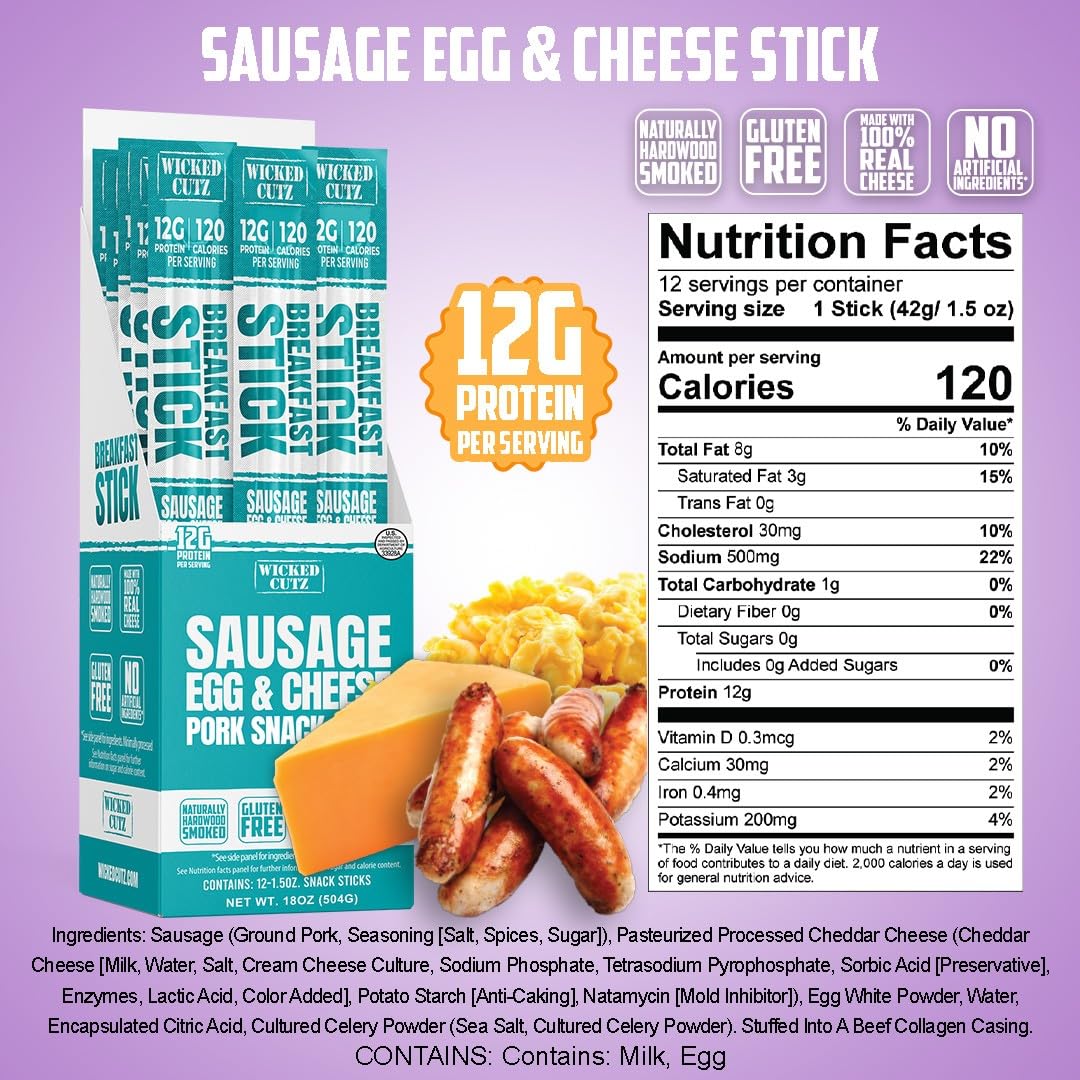Wicked Cutz Sausage Egg & Cheese Sticks with juicy, tender bite and savory center texture.