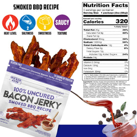 Wicked Cutz bacon jerky bite closeup – tender, flavorful chew