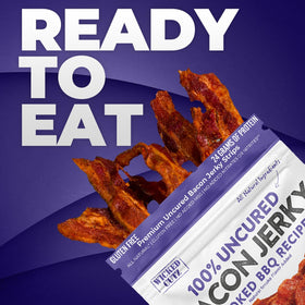 Wicked Cutz Smoked BBQ jerky label – uncured bacon, clean ingredients