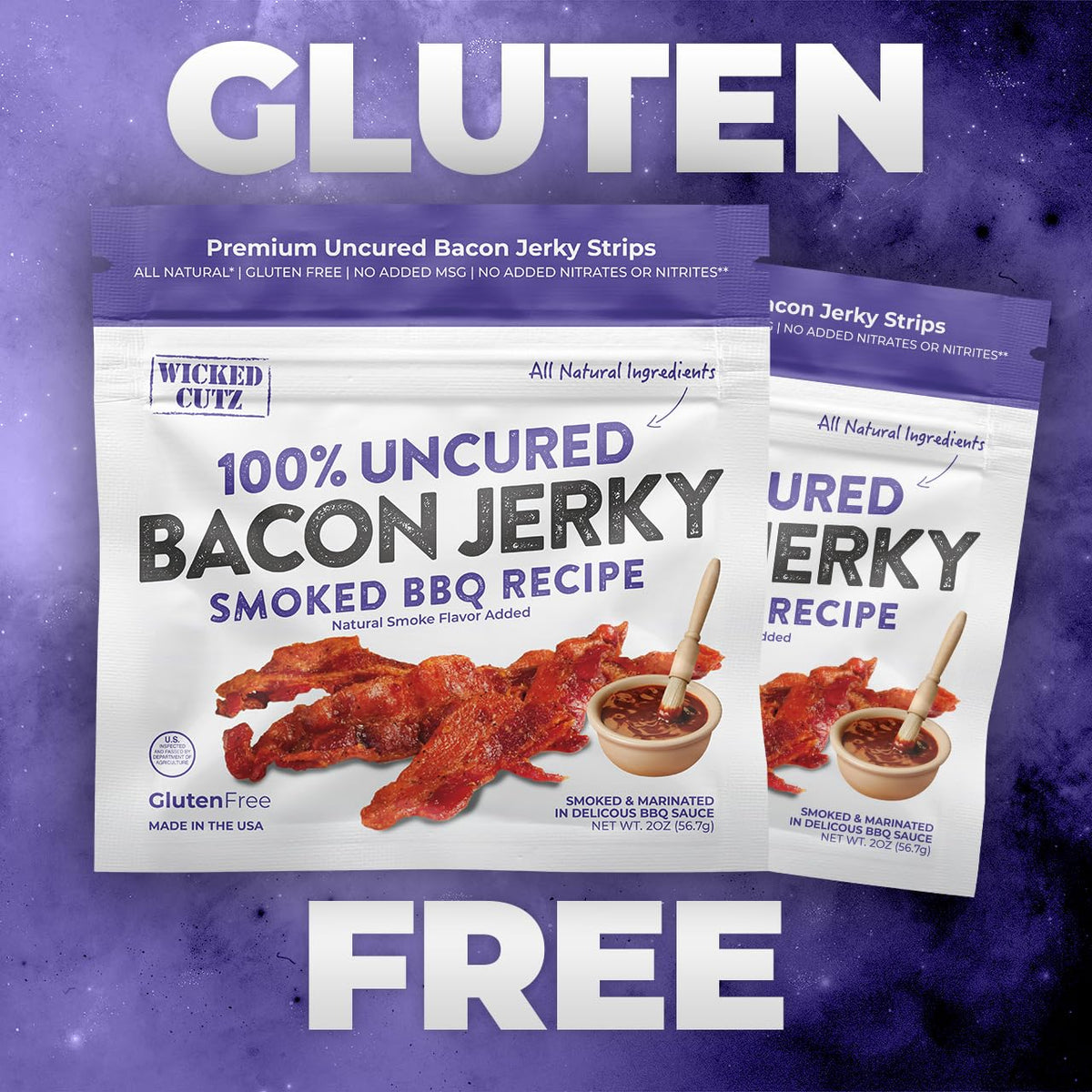 Wicked Cutz Smoked BBQ jerky closeup – thick-cut bacon, satisfying bites