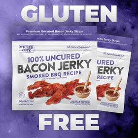 Wicked Cutz Smoked BBQ jerky closeup – thick-cut bacon, satisfying bites