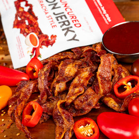 USA-made Wicked Cutz Sriracha Bacon Jerky label and ingredients