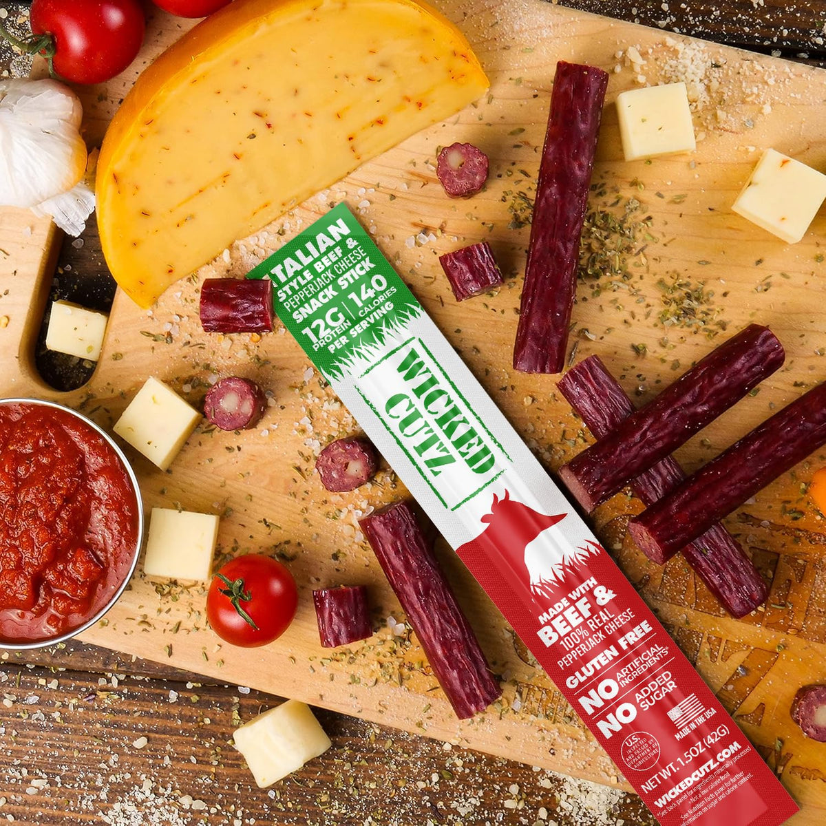 Wicked Cutz tender juicy beef stick bite invites savory snacking.