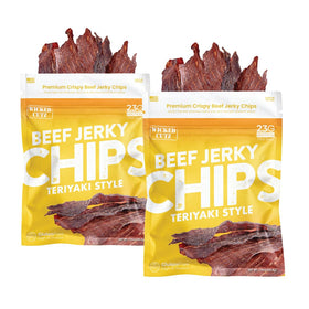 Wicked Cutz Teriyaki Beef Jerky Chips bag front, high-protein snack for on-the-go.