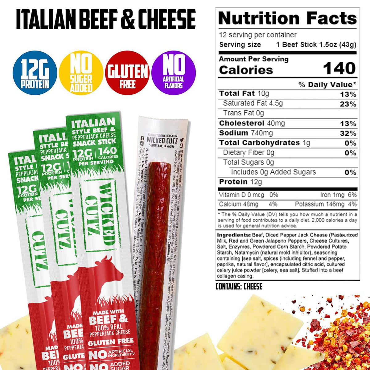Wicked Cutz USA-made beef stick packaging signals clean ingredients.