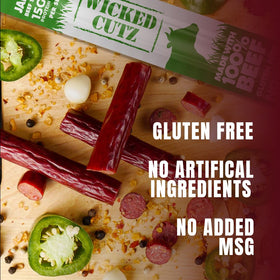 Wicked Cutz Volcanic Jalapeno beef sticks pack: convenient individually wrapped protein for busy days