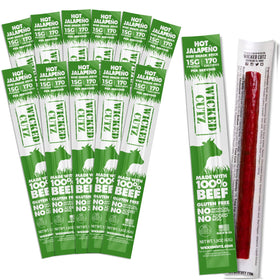 Wicked Cutz Volcanic Jalapeno beef stick unwrap: juicy, tender bite for on-the-go snacks