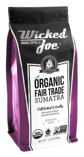 Wicked Joe Sumatra ground coffee bag, ready for a balanced morning brew.