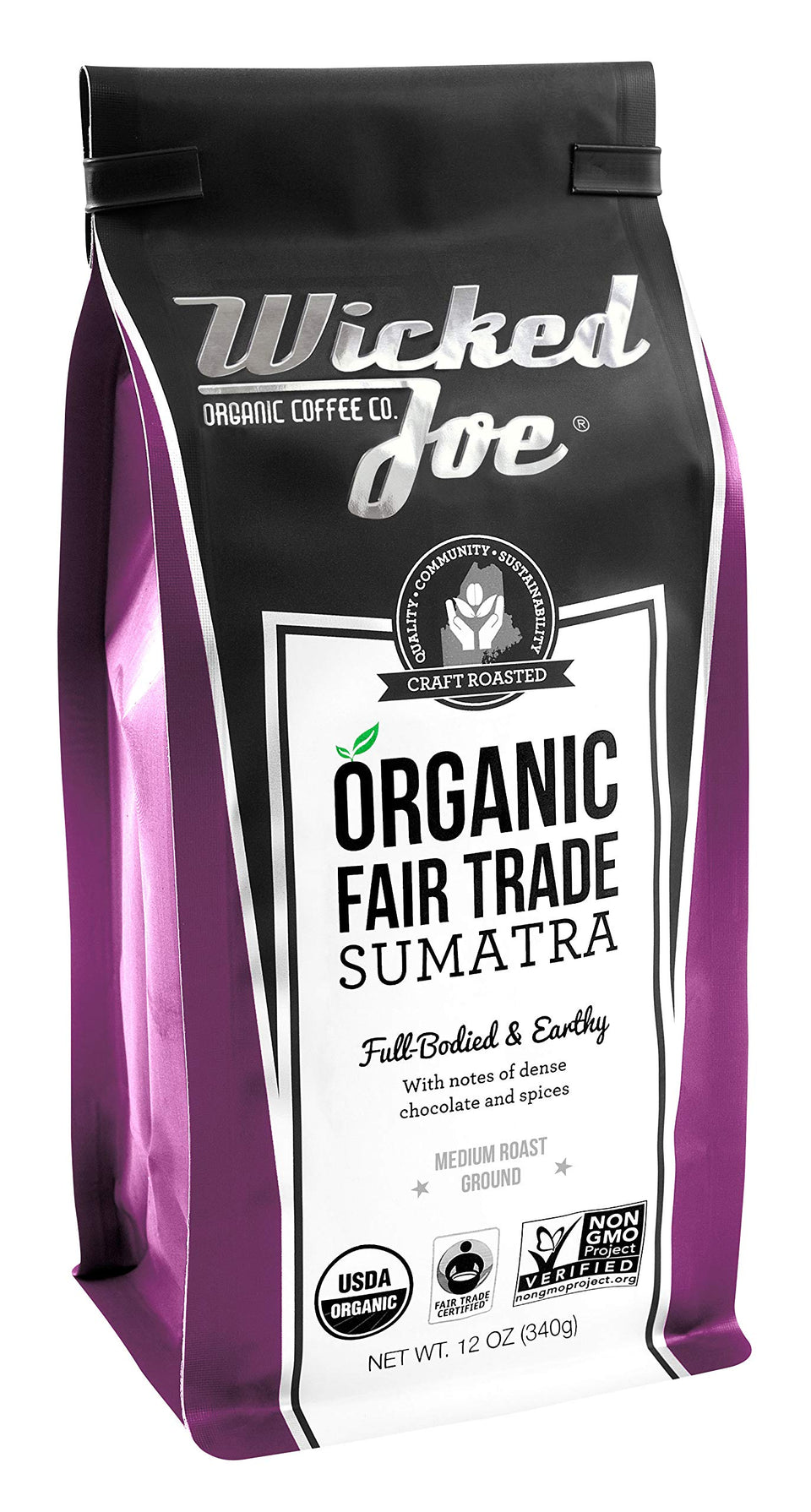 Wicked Joe Sumatra ground coffee bag, ready for a balanced morning brew.