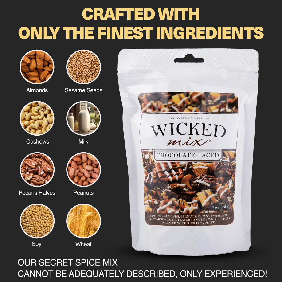 Wicked Mix snack pack showing pretzels and pecans for a crisp, savory-sweet bite.