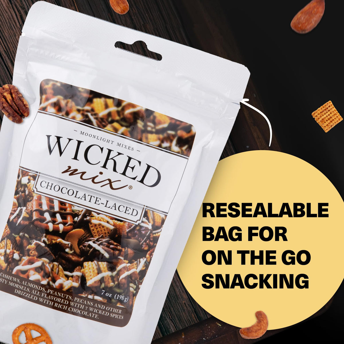 Wicked Mix resealable bag ready for fresh portions at home or travel.