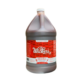 Wicker's Marinade Original 1 Gal bottle front view for easy flavoring of grilled meats.