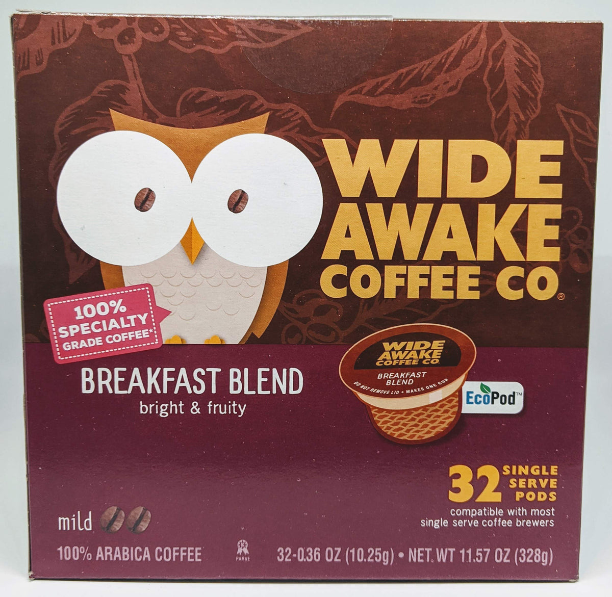 Wide Awake Coffee Breakfast Blend pod in a box for a quick morning boost