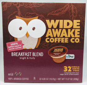 Wide Awake Coffee Breakfast Blend pod in a box for a quick morning boost