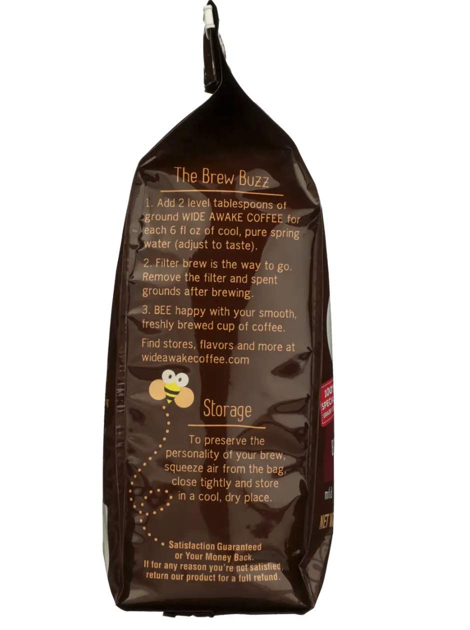 Wide Awake Coffee Breakfast Blend bag closeup highlighting 100% Arabica beans