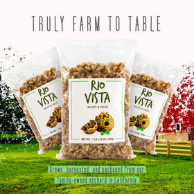 Unsalted walnut pieces from Wilbur Packing for snacking and cooking.