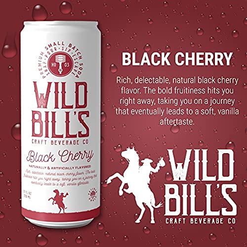 Wild Bill's Black Cherry Soda pour reveals vanilla notes for a refreshing sip.