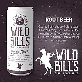 Wild Bill's Classic Root Beer 12-pack side view for party prep