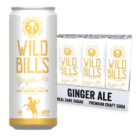 Wild Bill's Ginger Ale can front view, showcasing classic craft flavor with cane sugar.