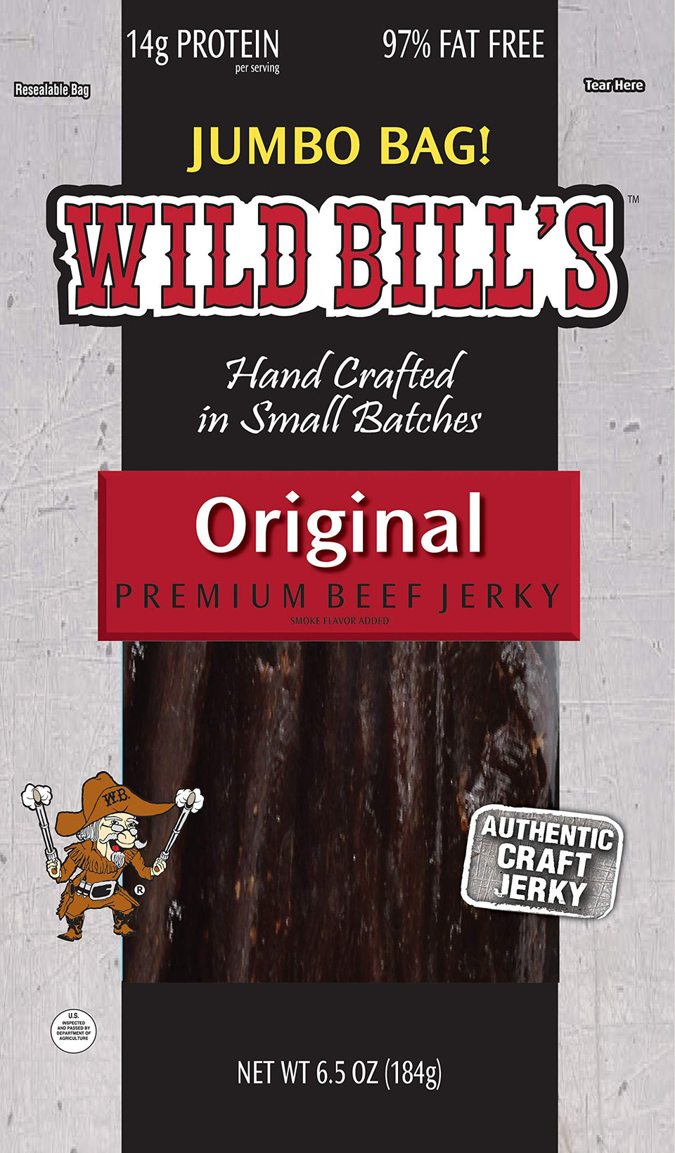 Wild Bill's Hickory Smoked Beef Jerky Pack bite-size pieces for convenient snacking.