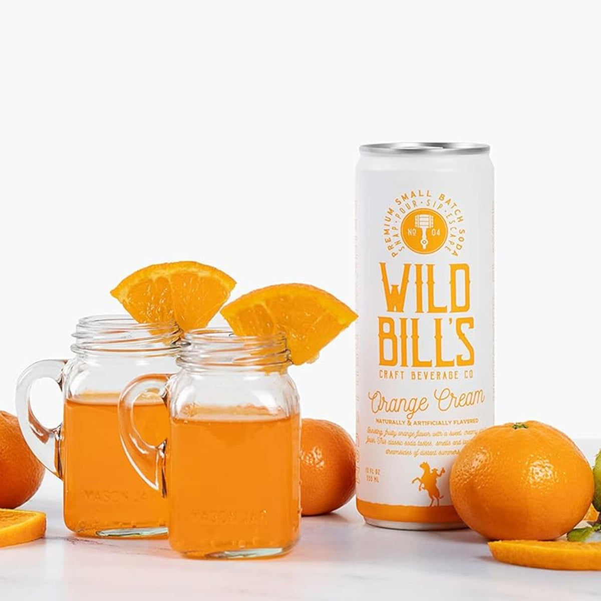 Nostalgic setting: Wild Bill's orange cream soda on table.