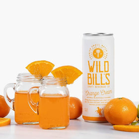 Nostalgic setting: Wild Bill's orange cream soda on table.