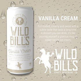 Wild Bill's Vanilla Cream Soda glass close-up showing smooth foam and vanilla aroma.