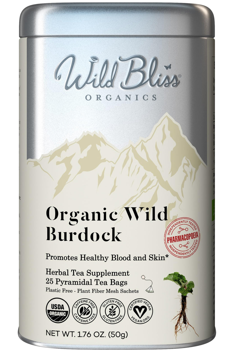 Wild Bliss Burdock Tea bags for a fresh detox ritual