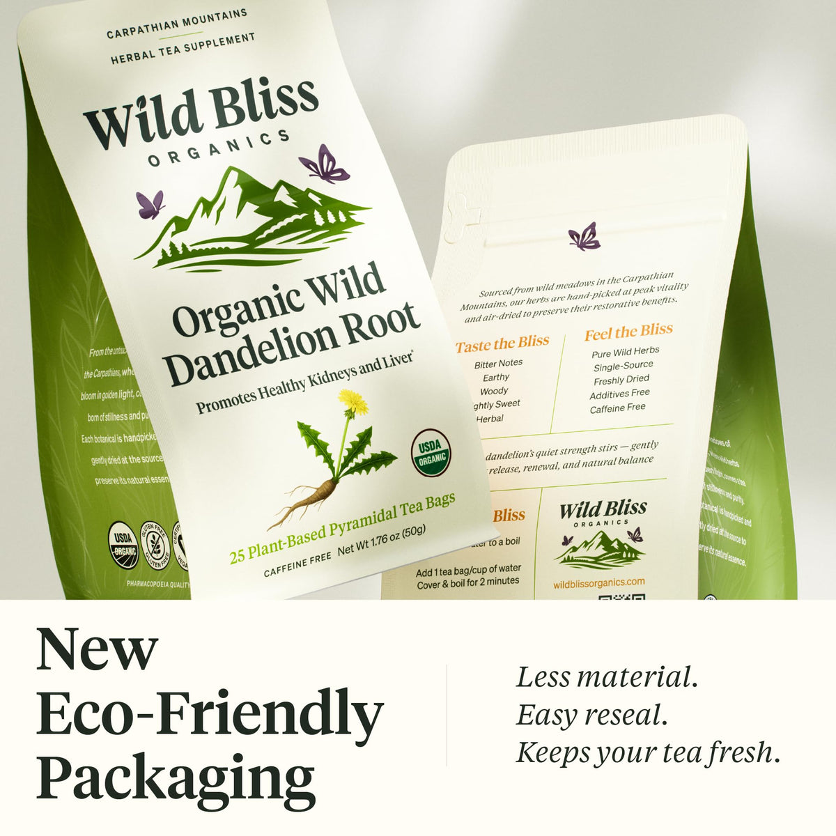 Wild Bliss dandelion roots harvest image, wild-crafted in small batches.
