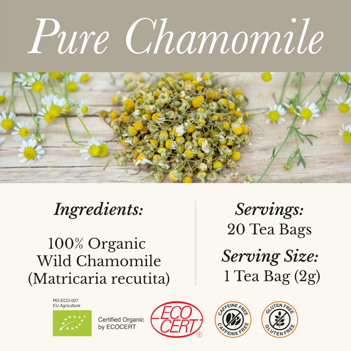 Wild Bliss chamomile cup for kids, sweet apple-like flavor.