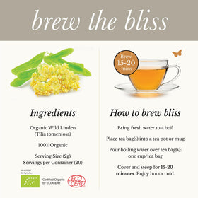 Wild Bliss linden tea bags pyramid enhance water flow for richer flavor extraction.