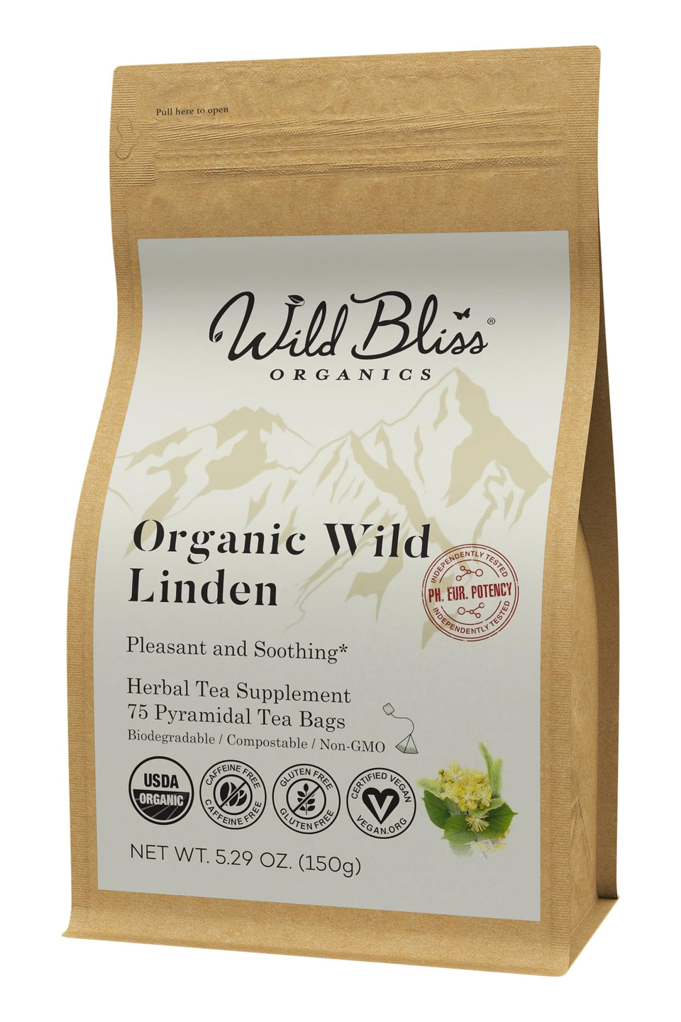Wild Bliss Linden Tea canister close-up for a calming tea moment.