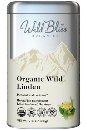 Wild Bliss Linden Tea packaging close-up highlights premium quality for gifting.