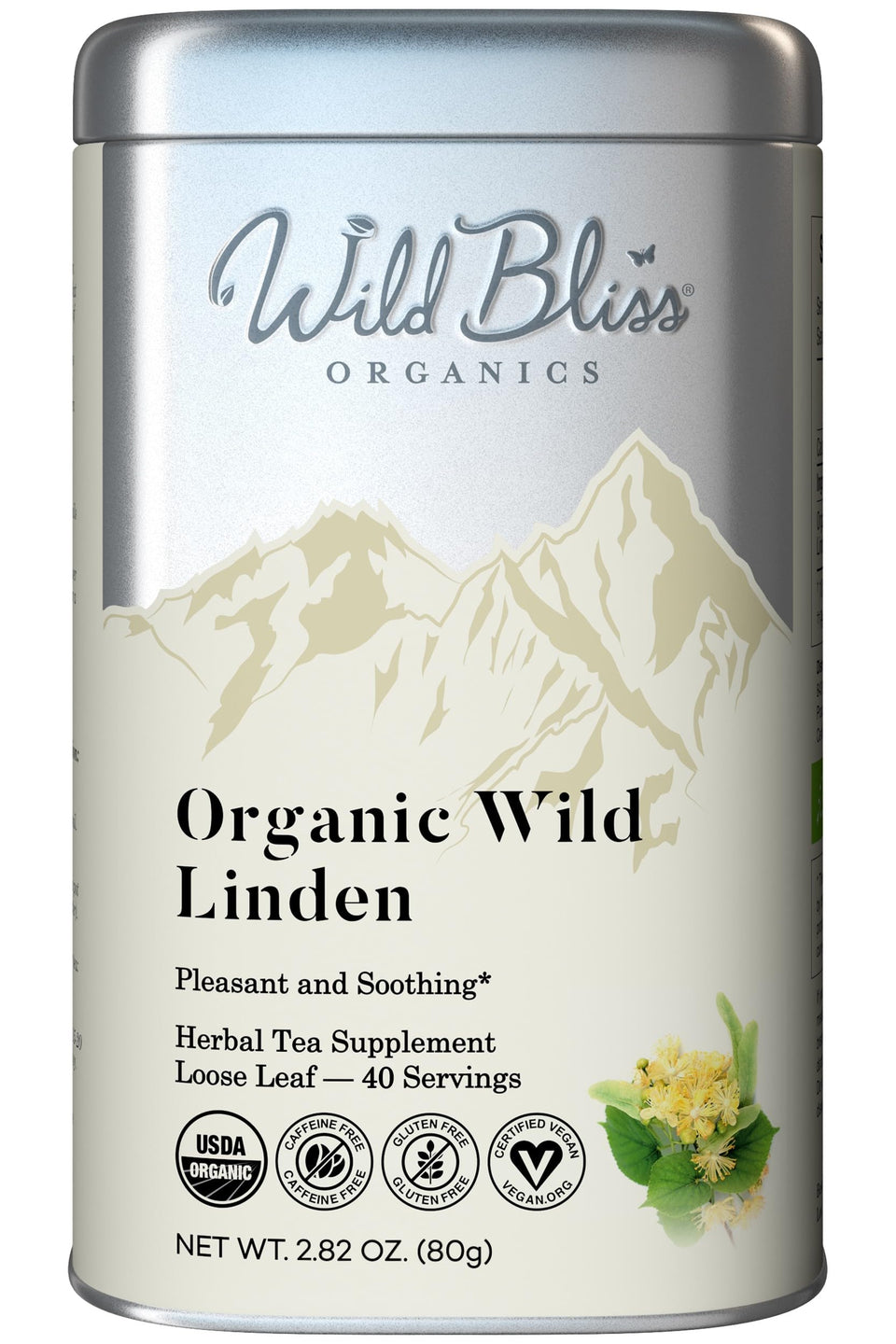 Wild Bliss Linden Tea packaging close-up highlights premium quality for gifting.
